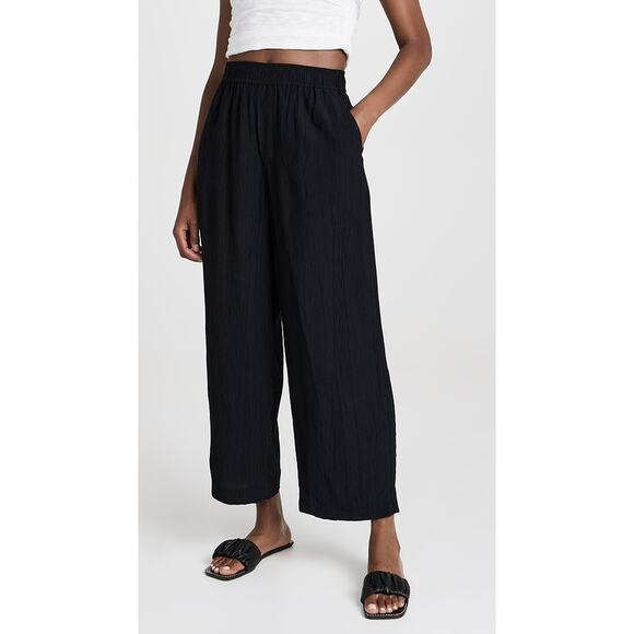 Madewell Crinkle Crepe Pants Black Small Straight Leg Pull On Minimal Staple - Picture 2 of 8